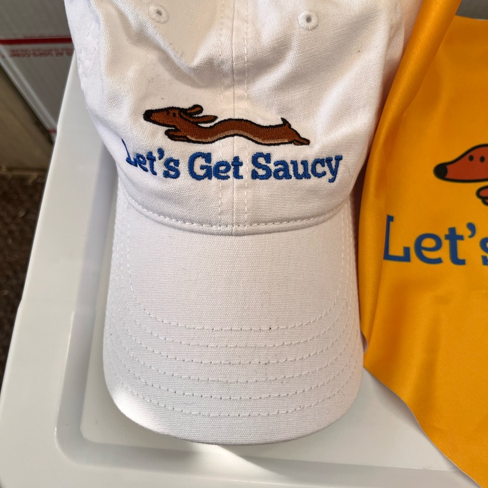 Richardson White Cap with Pedigree Logo for the Man & Bandana for the dog.